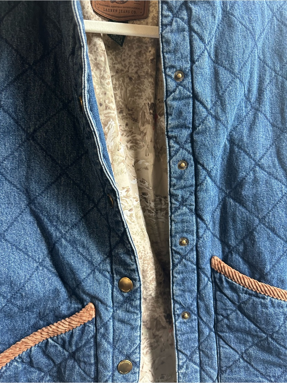 Vintage Ralph Lauren Quilted Blue Denim Jacket with Brown Corduroy Trim - Picture 3 of 5